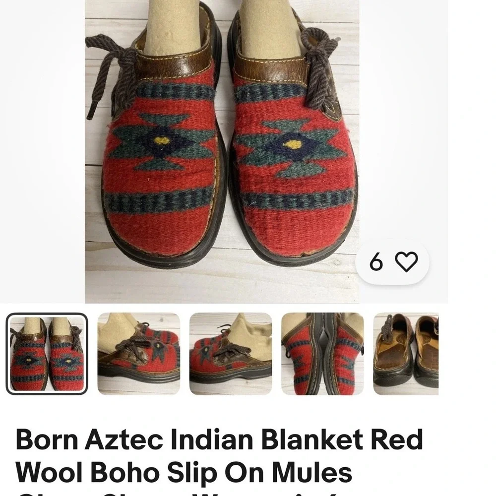 Born Womens Mules Clogs Woven Geometric Wool Leather‎  Slip On Shoes Size 7 - Picture 5 of 8